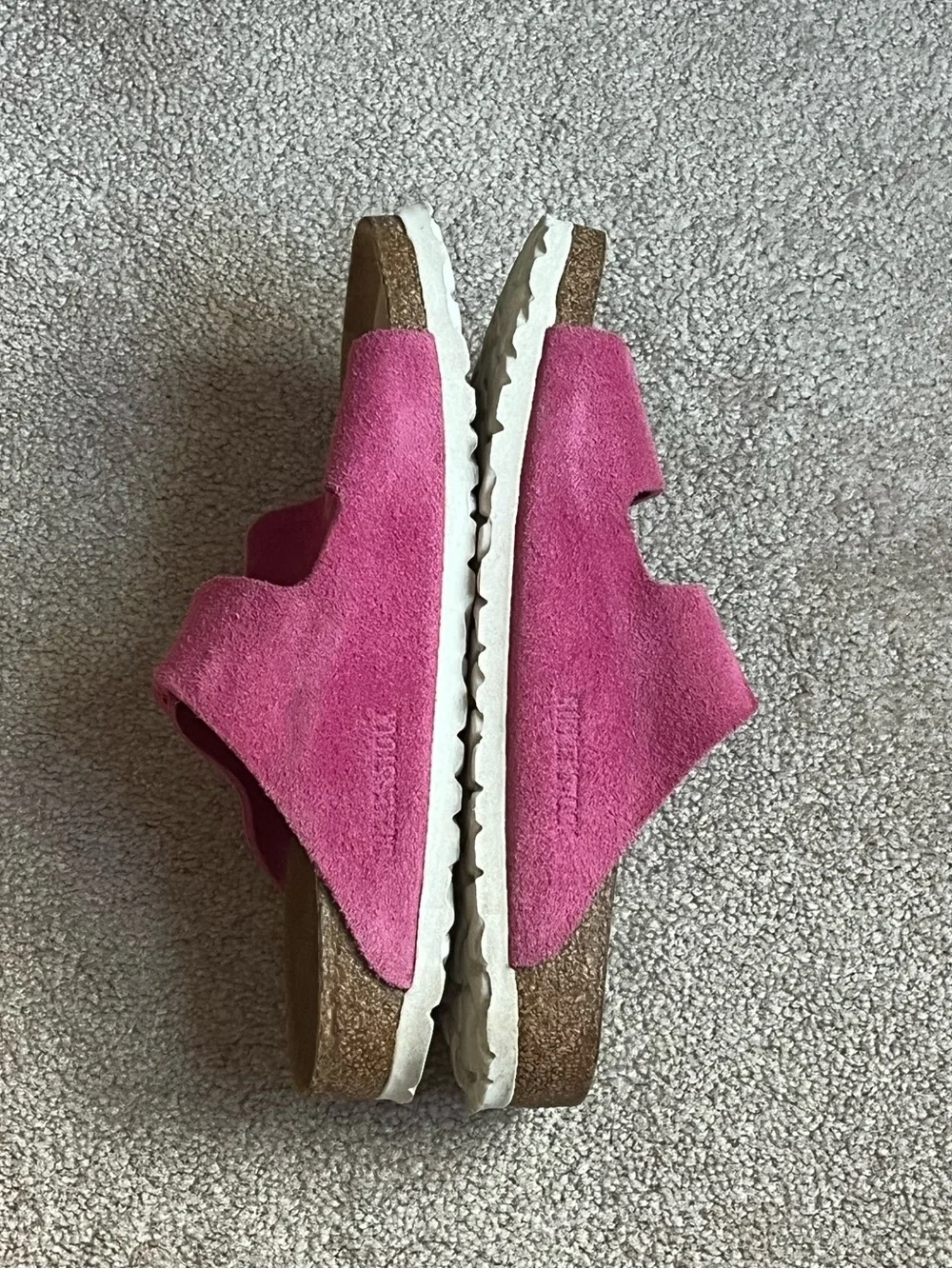 Birkenstock Arizona Suede soft footbed Two‑Strap Sandal in Fuchsia Tulip Pink39